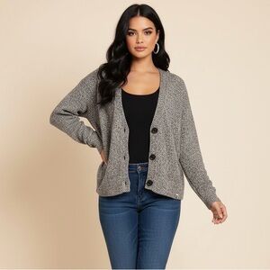 Roxy Charcoal Button-Front Cardigan